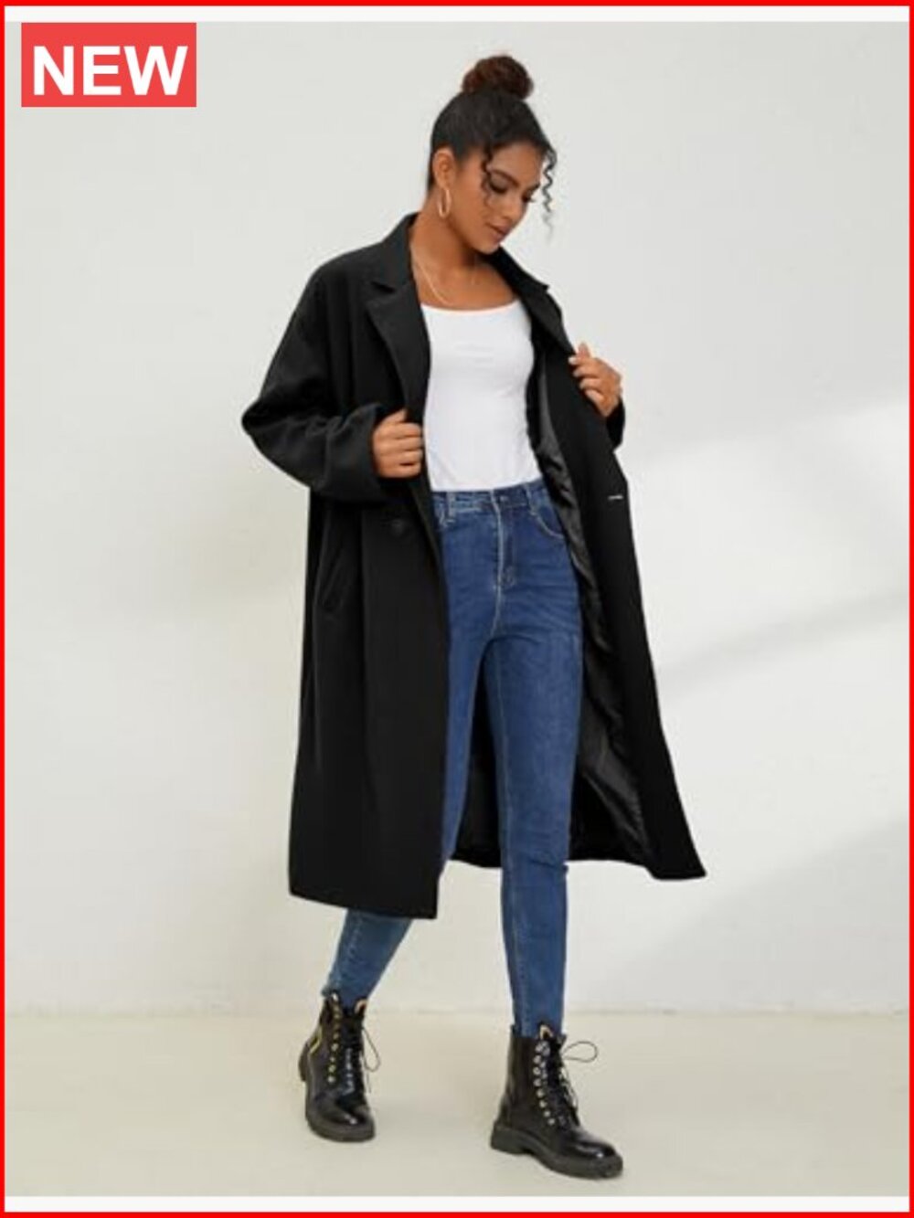 Wool Blend Oversized Double Breasted Long Trench Overcoat - Picture 2 of 7
